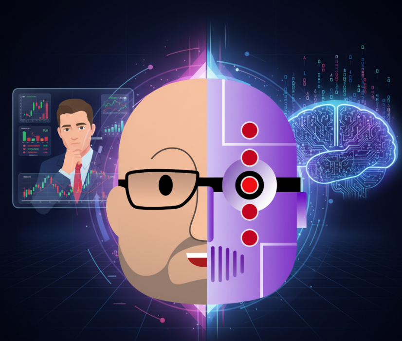 Human and AI hybrid trading partnership visualization